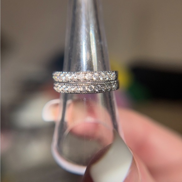 Sterling silver diamond wedding band set of 2 1/3ctw per band size 8 - Picture 3 of 8